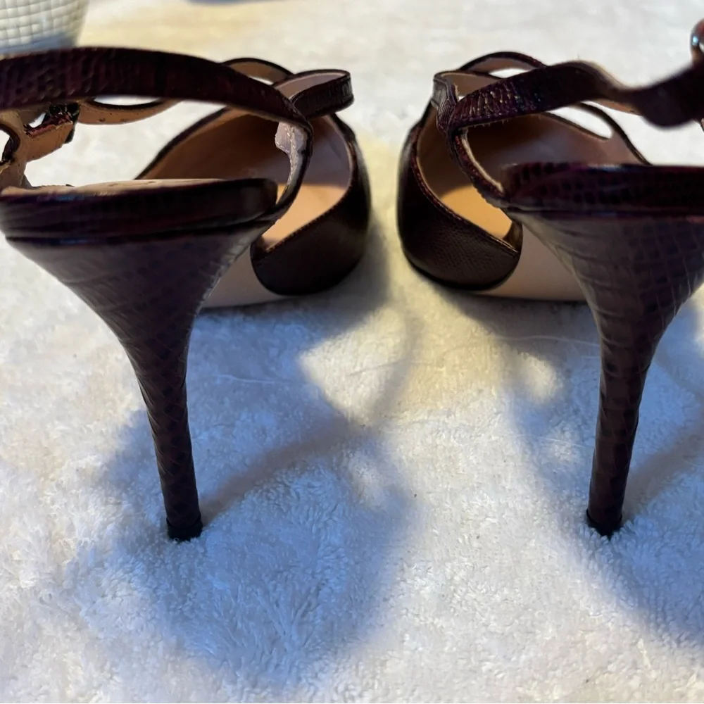 J. Crew Burgundy Textured Leather Slingback Heels